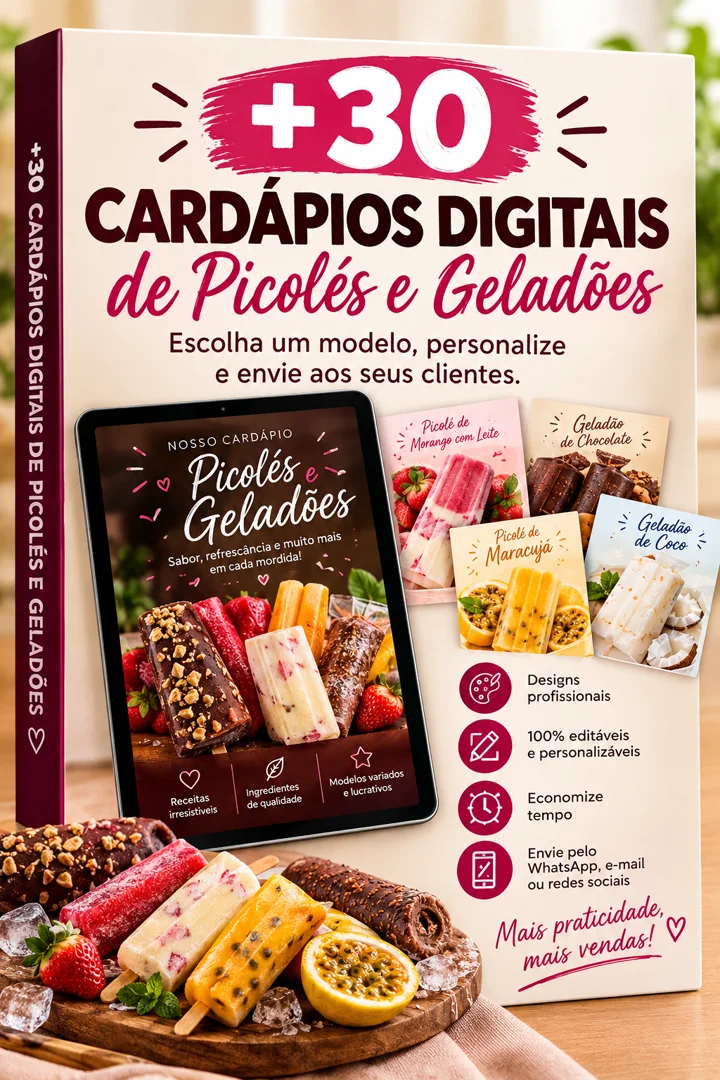 Capa dos 30 cardápios digitais de entremets